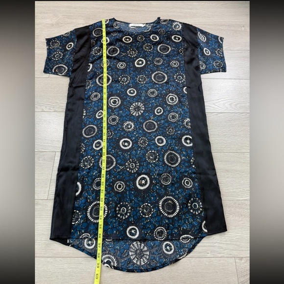 Munthe Blue and Black Patterned Silk Shirt Midi Dress - Picture 2 of 8